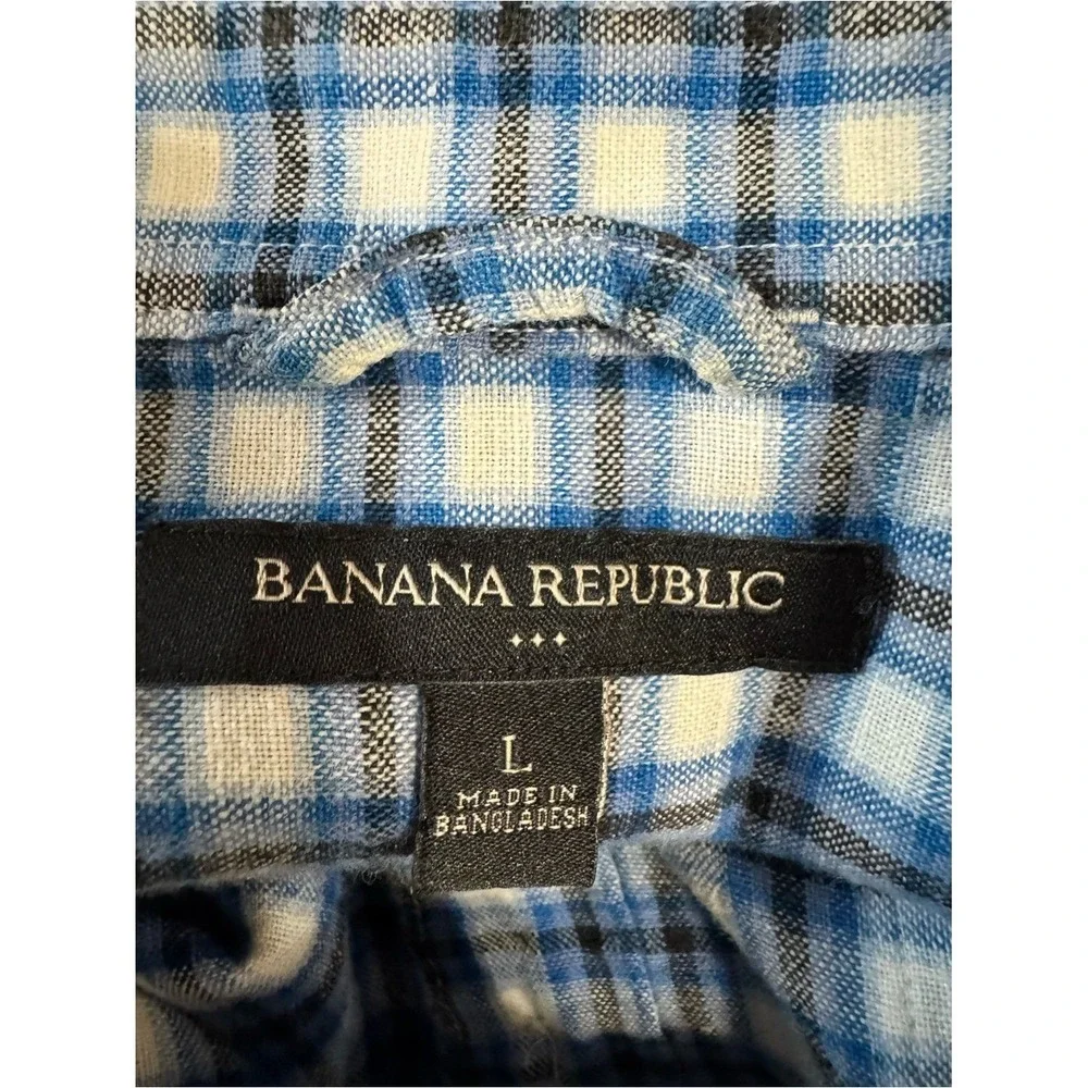 Banana Republic Mens Linen Button Up Shirt Large Preppy Gingham Long Sleeve